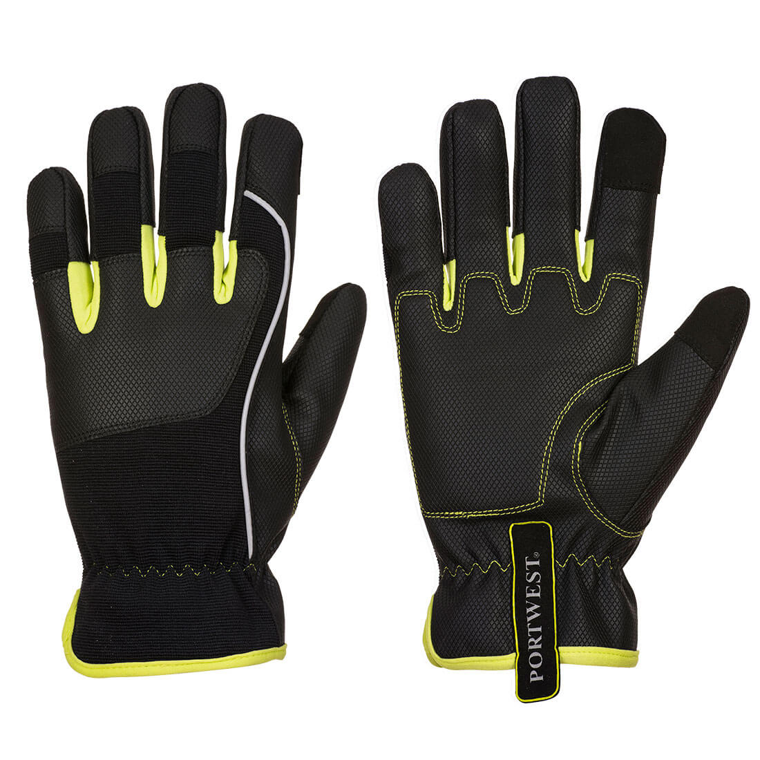 Portwest PW3 Mechanic 540 PU Reinforced Palm Glove in Black/Yellow, main product image