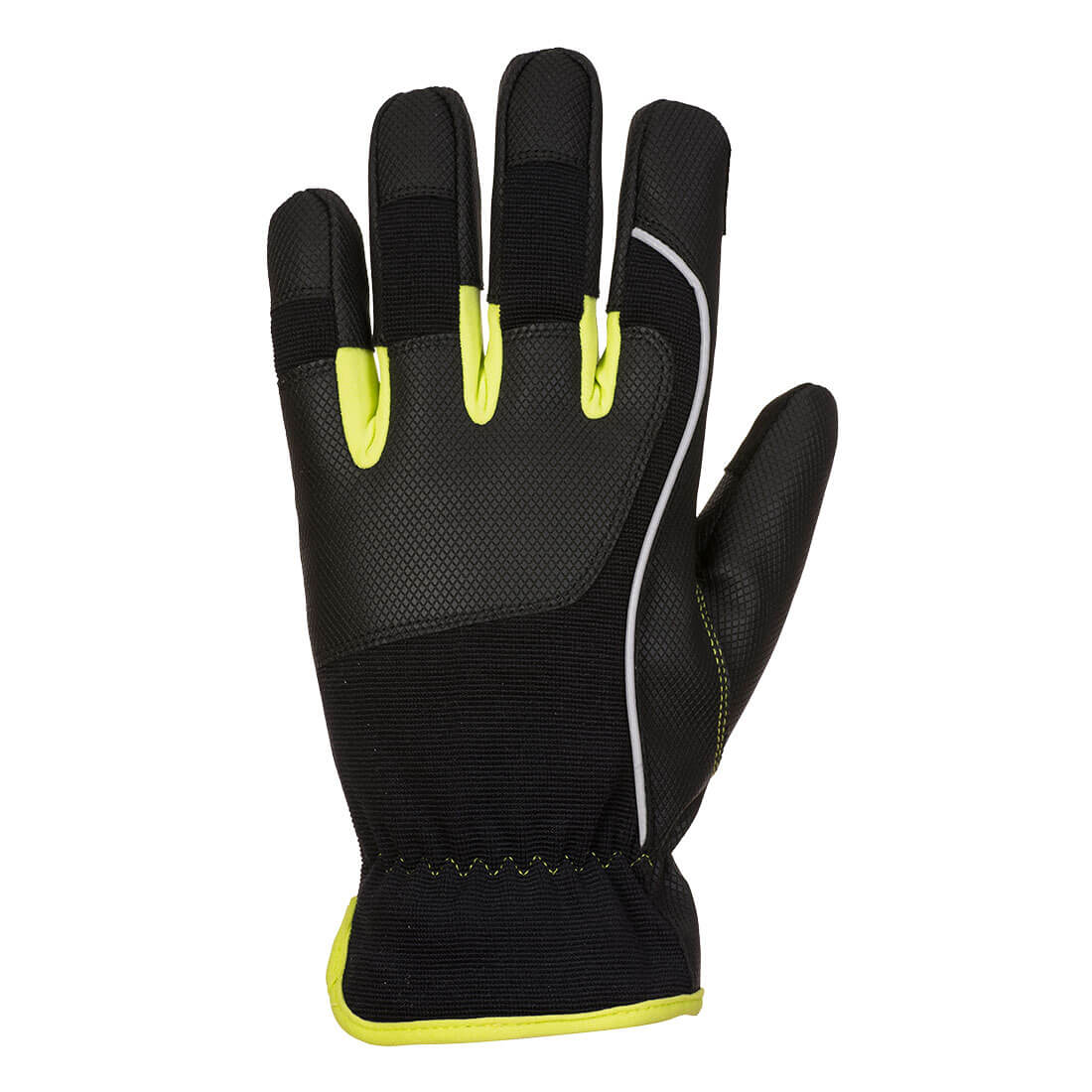 Portwest A771 PW3 Mechanic 540 PU Reinforced Palm Glove in Black/Yellow, back view