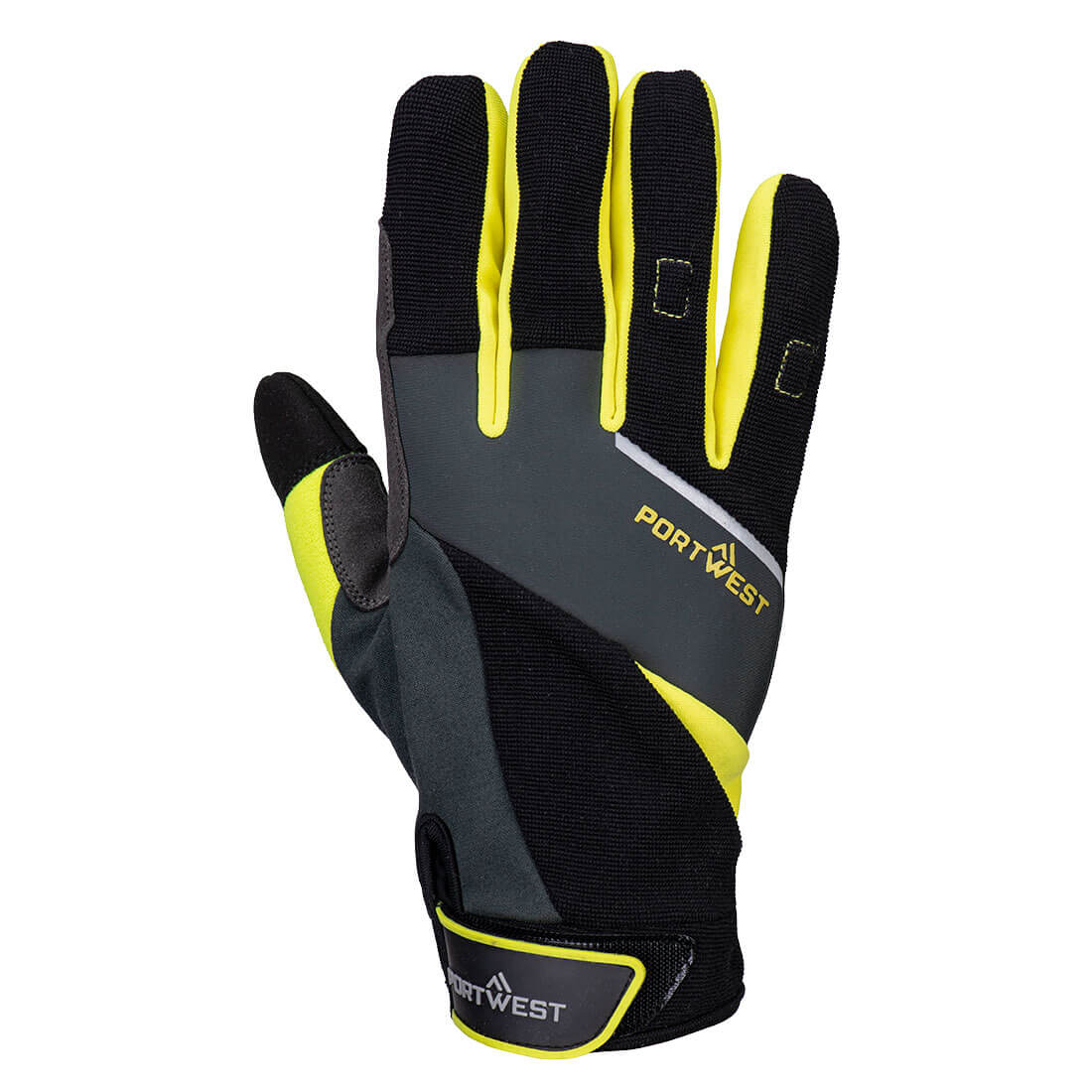 Portwest A774 DX4 Mechanic B150 Glove in Black/Yellow, back view