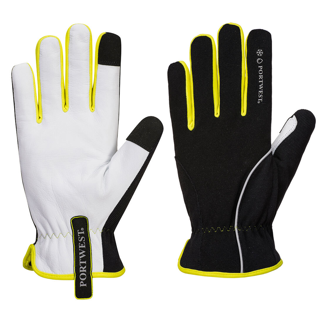Portwest PW3 Mechanic 160 Leather Palm Cold Glove in Black/Yellow, main product image