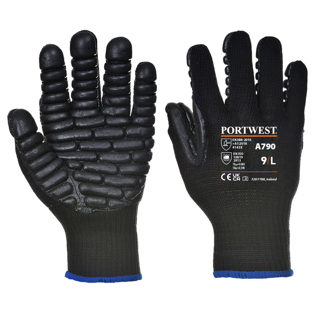 Portwest Anti-Vibration 10 Rubber Chloroprene Glove in Black, main product image