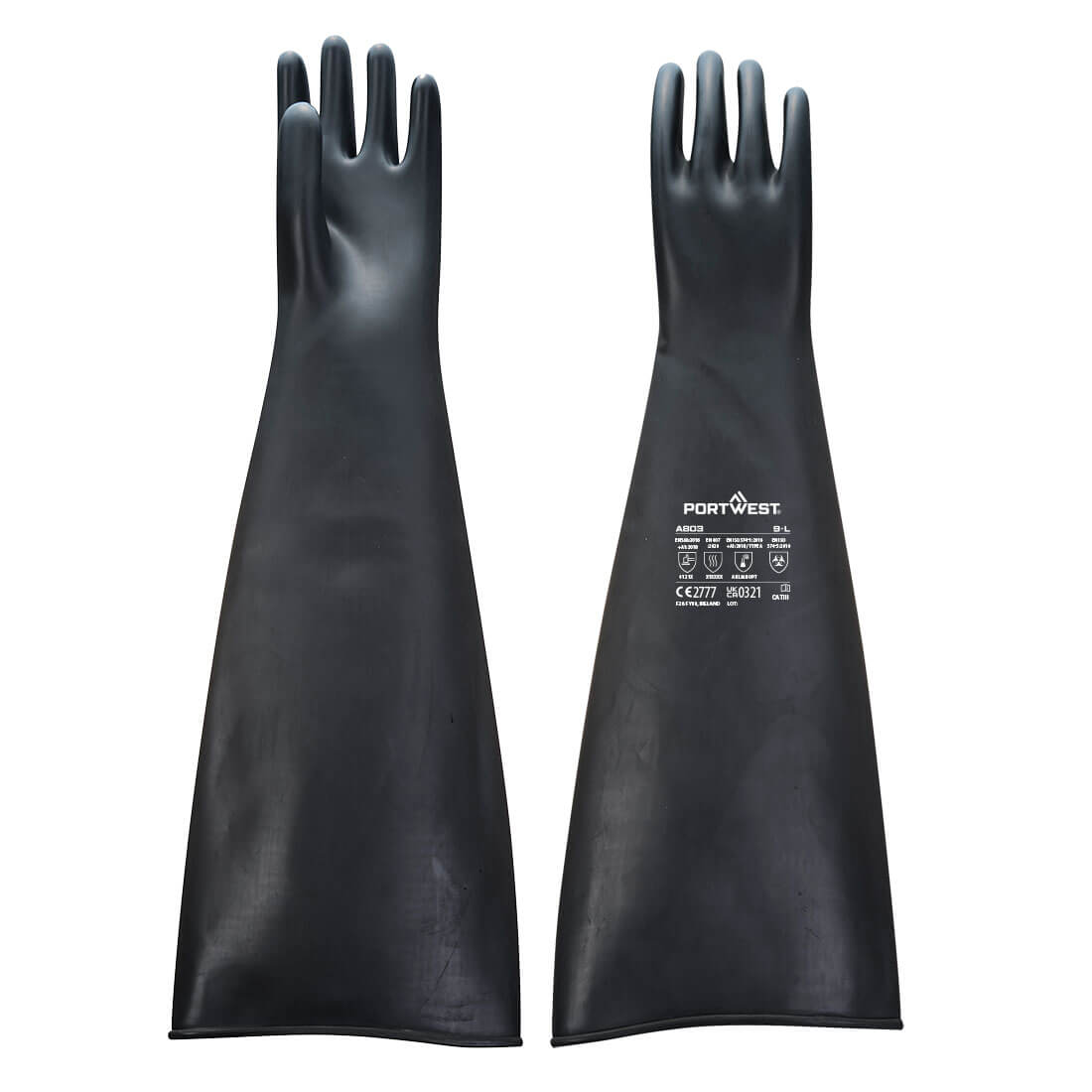 Portwest Chem 600 Latex Heavyweight Gauntlet in Black, main product image