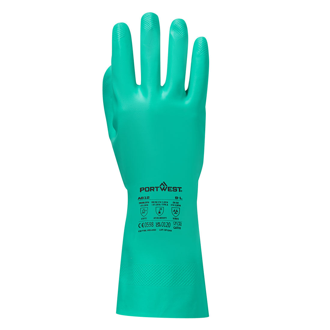 Portwest A812 Chem 330 Nitrile Plus Gauntlet in Green, back view