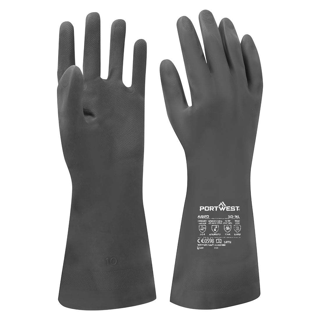 Portwest Chem 380 Neoprene Gauntlet in Black, main product image