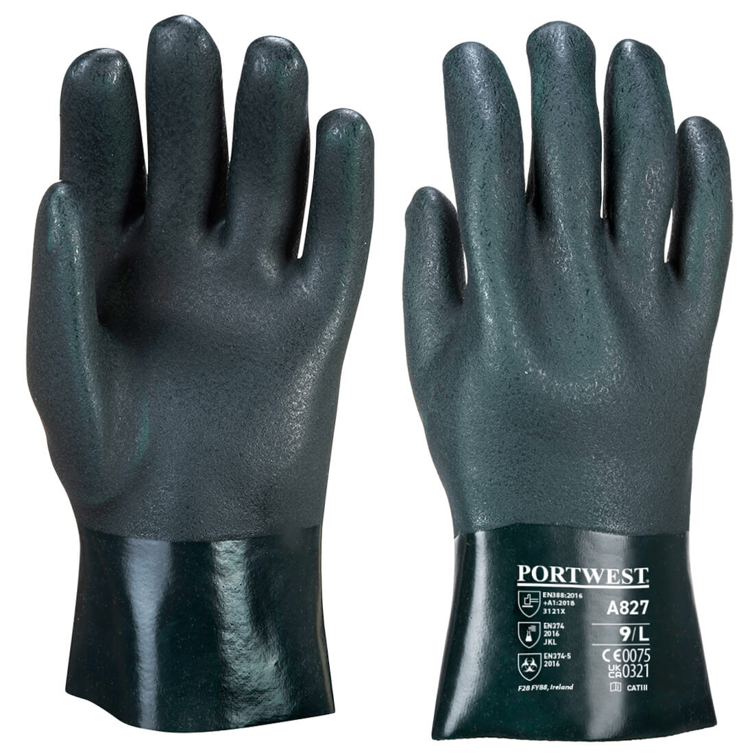 Portwest Chem 270 PVC Double Dipped Gauntlet in Green, main product image