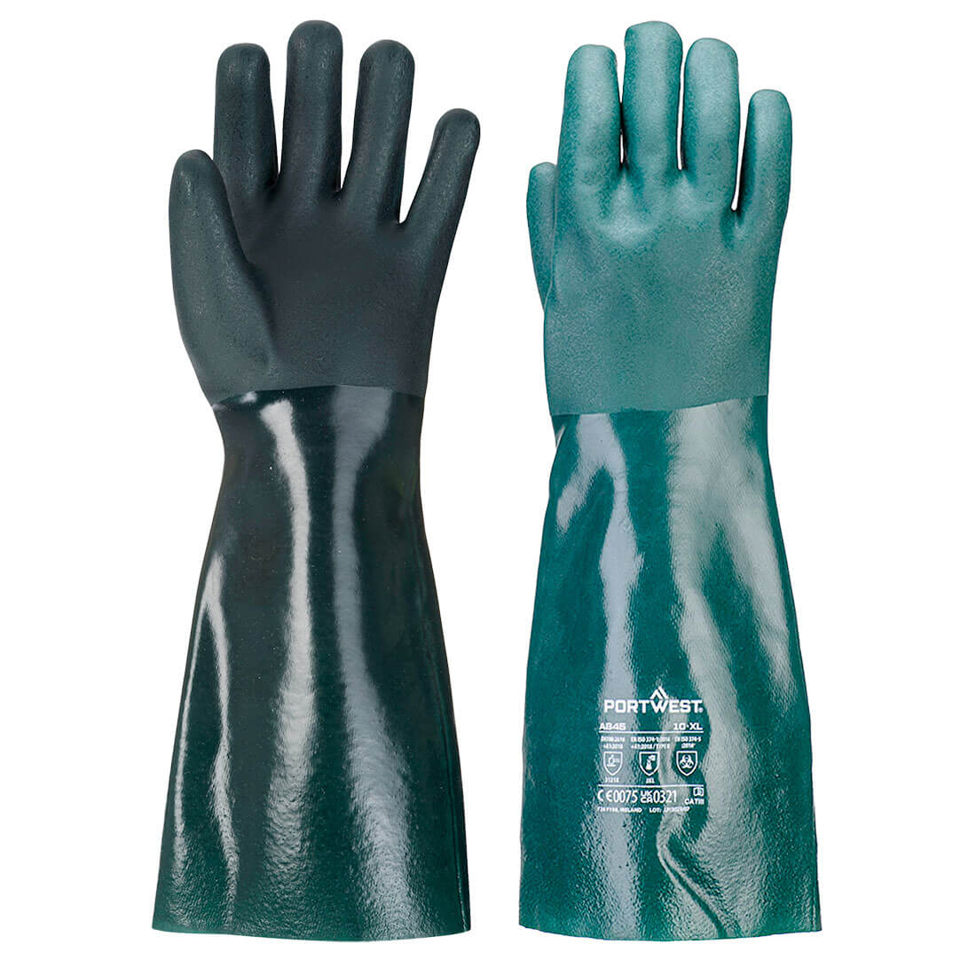 Portwest Chem 450 PVC Double Dipped Gauntlet in Green, main product image