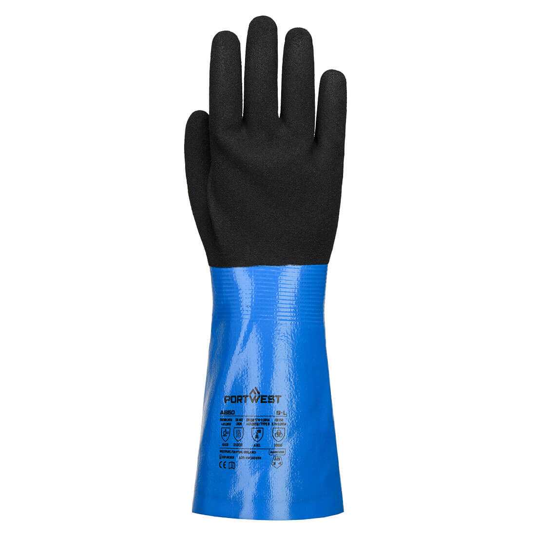 Portwest Chem Cut D 350 Nitrile Sandy Gauntlet in Blue/Black, main product image