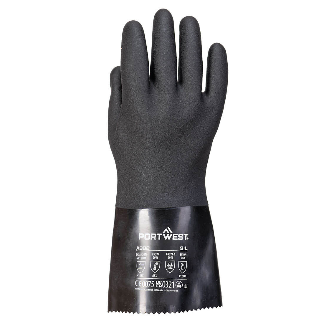 Portwest A882 ESD PVC Chemical Gauntlet in Black, back view