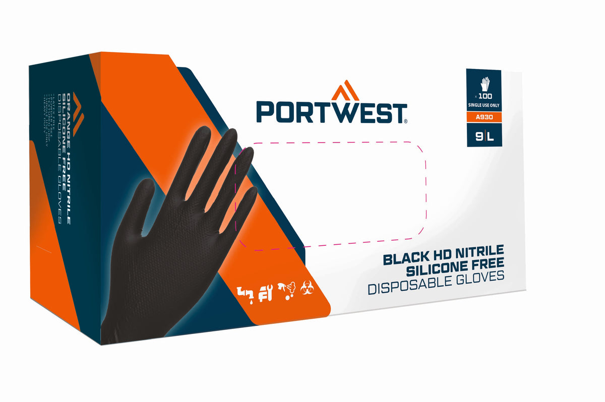Portwest Disp 7 mil Disposable Glove in Black, main product image