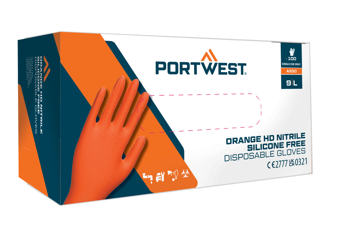 Portwest Disp 7 mil Disposable Glove in Orange, image 2