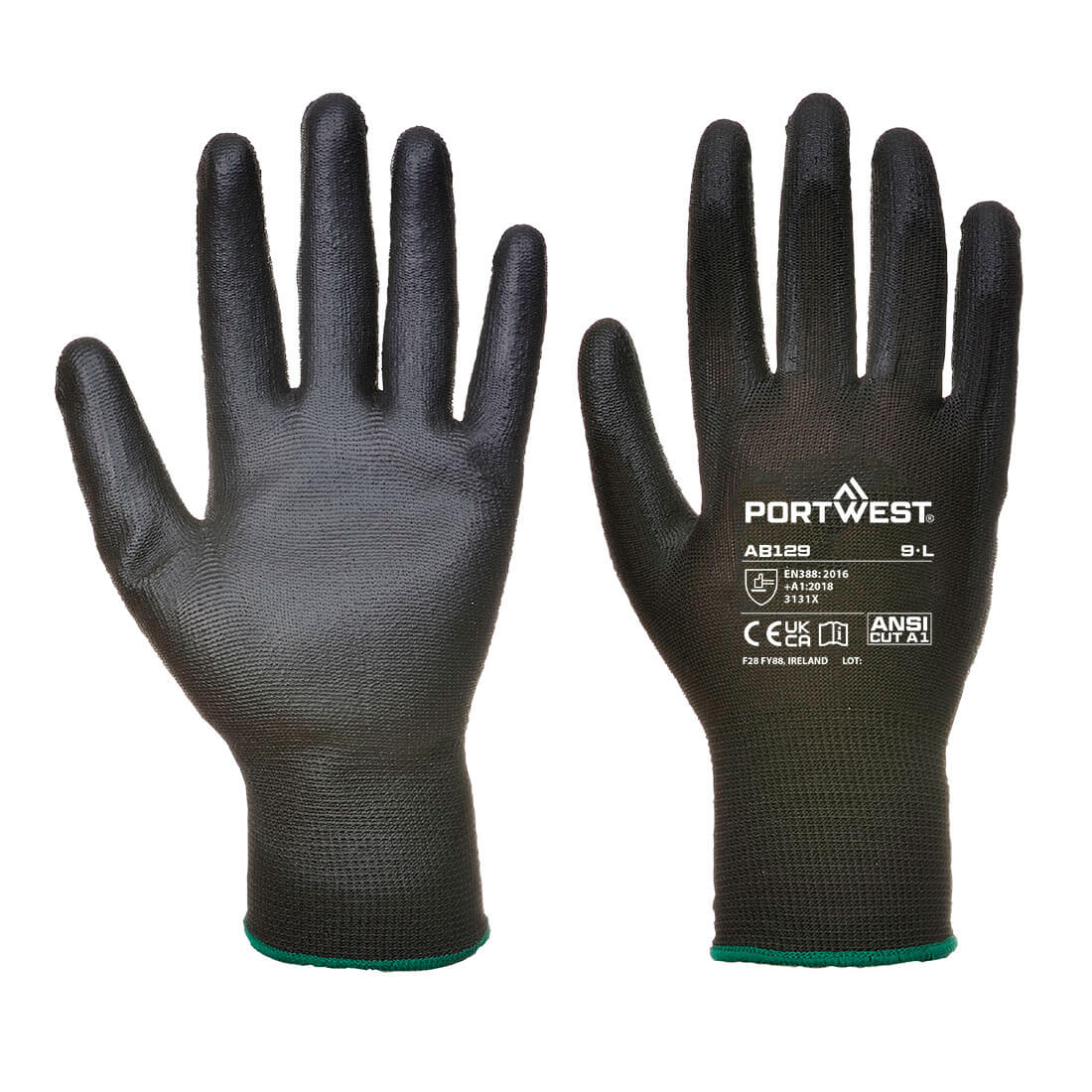Portwest Grip 13 PU Palm Essential Full Box (288 Pairs) in Black, main product image