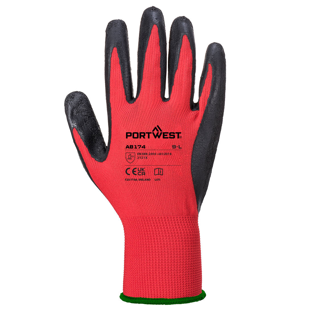Portwest AB174 Grip 13 Latex Crinkle Essential Multipack (Pk12) in Red/Black, back view