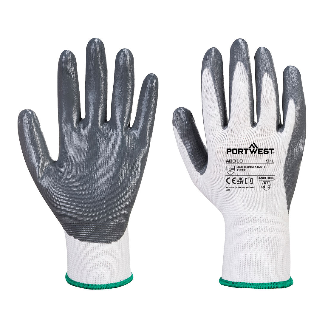 Portwest Grip 13 Nitrile Essential Multipack (Pk 12) in White/Grey, main product image
