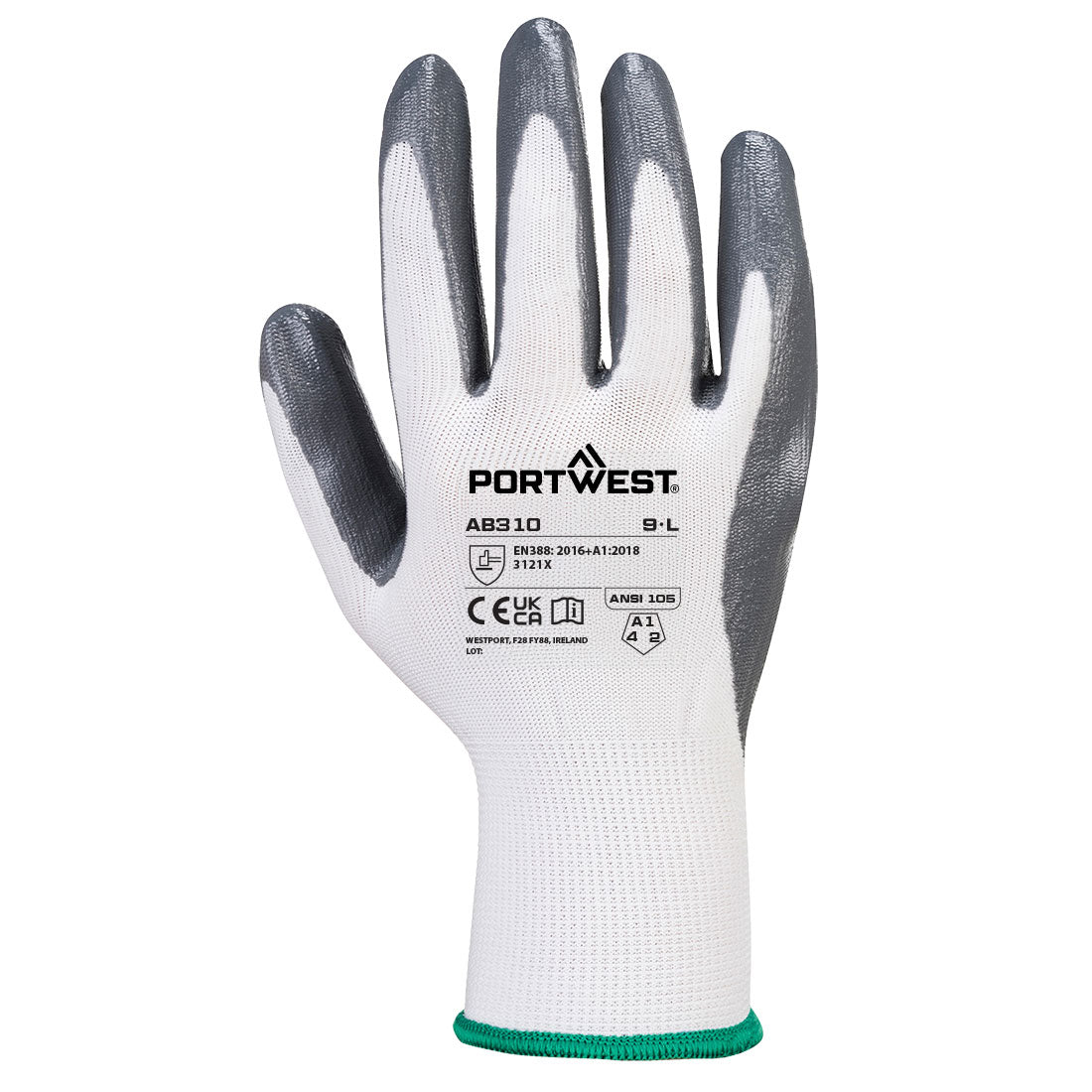 Portwest AB310 Grip 13 Nitrile Essential Multipack (Pk 12) in White/Grey, back view