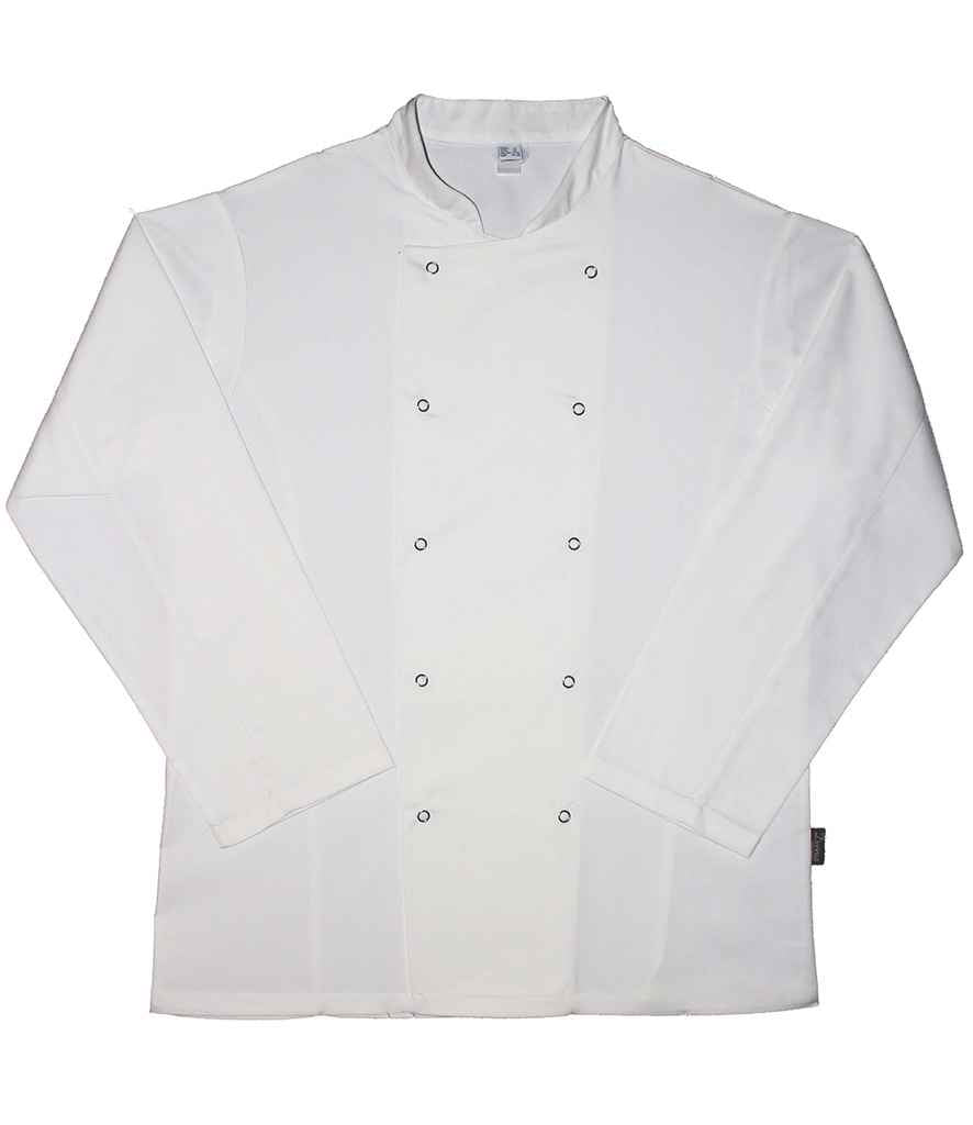 Dennys Long Sleeve Chef's Jacket in White, front view