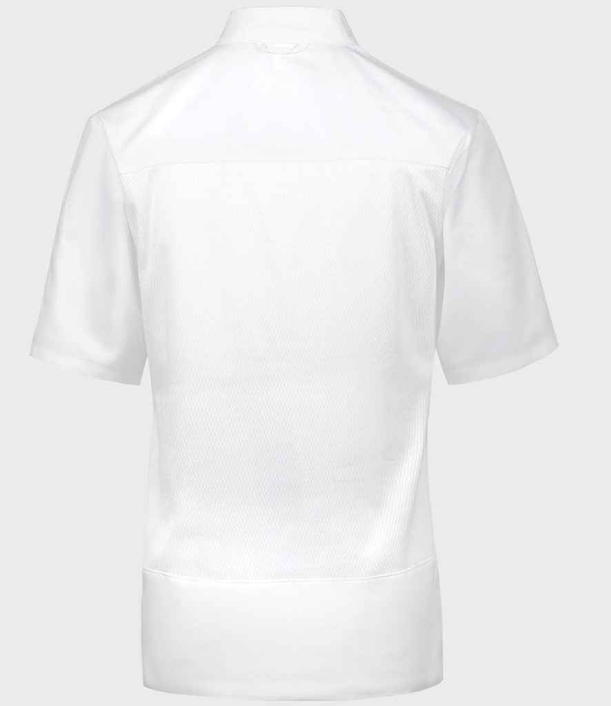 Dennys Short Sleeve Chef's Jacket in White, back view