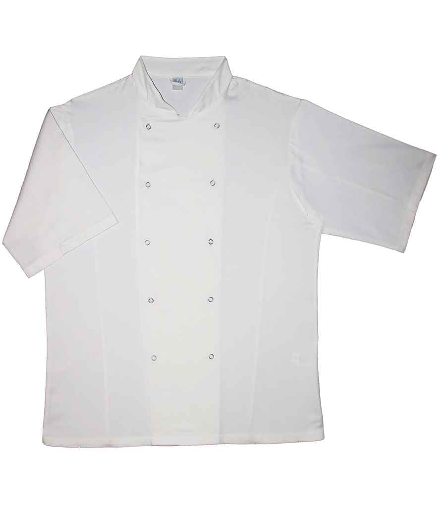 Dennys Short Sleeve Chef's Jacket in White, front view