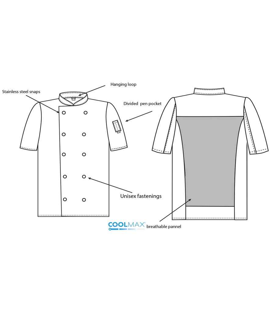 ADC Short Sleeve Coolmax Chef's Jacket, front view