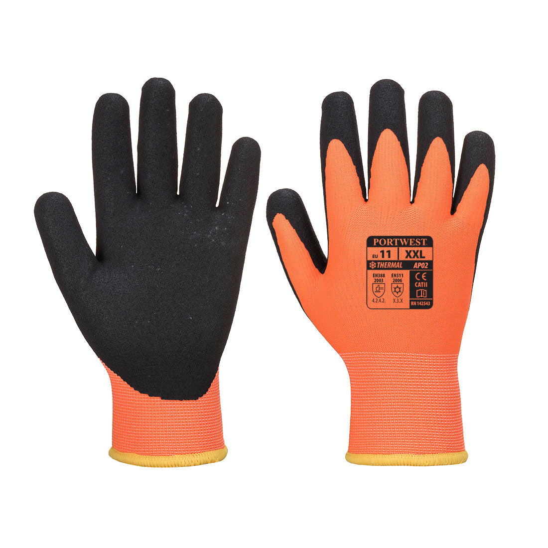 Portwest Cold 10 Nitrile Sandy Liquid Repellent Glove in Orange/Black, main product image