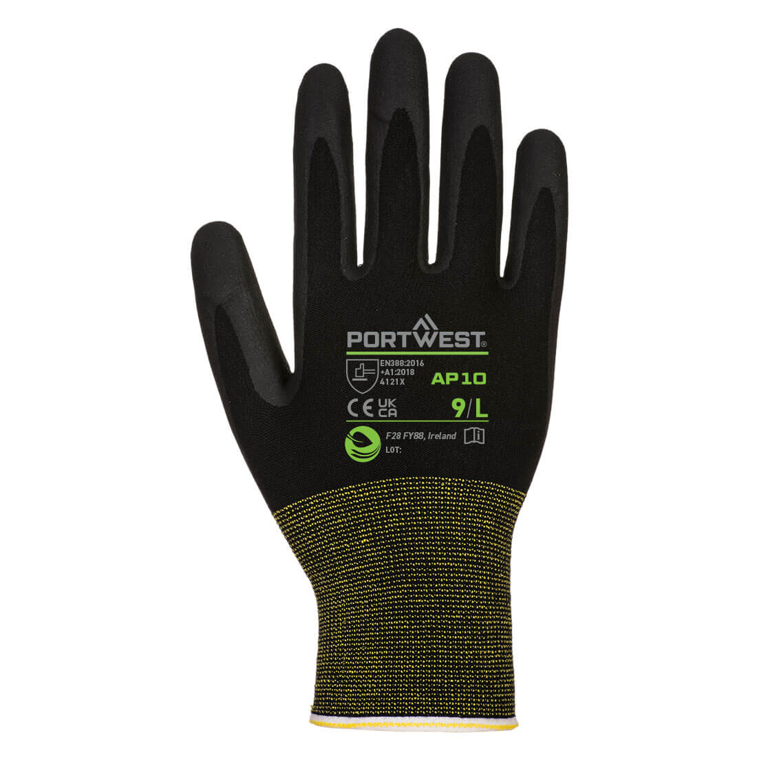 Portwest AP10 Grip 15 Foam Nitrile Bamboo Glove (Pk12) in Black, back view