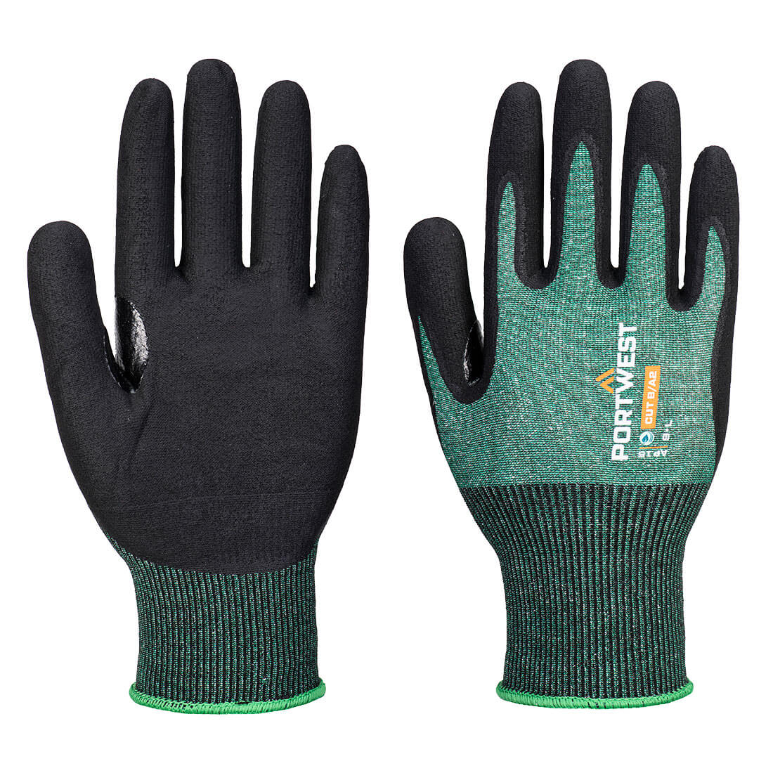 Portwest SG Cut B18 Nitrile Glove in Green/Black, main product image