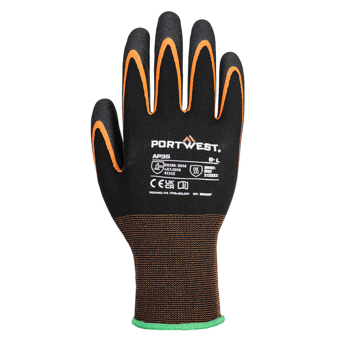 Portwest AP35 Grip 15 Nitrile Double Palm Glove in Black/Orange, back view
