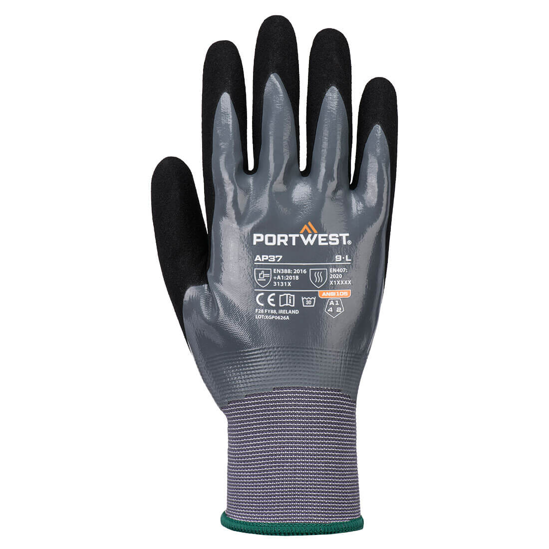 Portwest Grip 15 Nitrile Foam Touch Screen Glove in Grey/Black, main product image