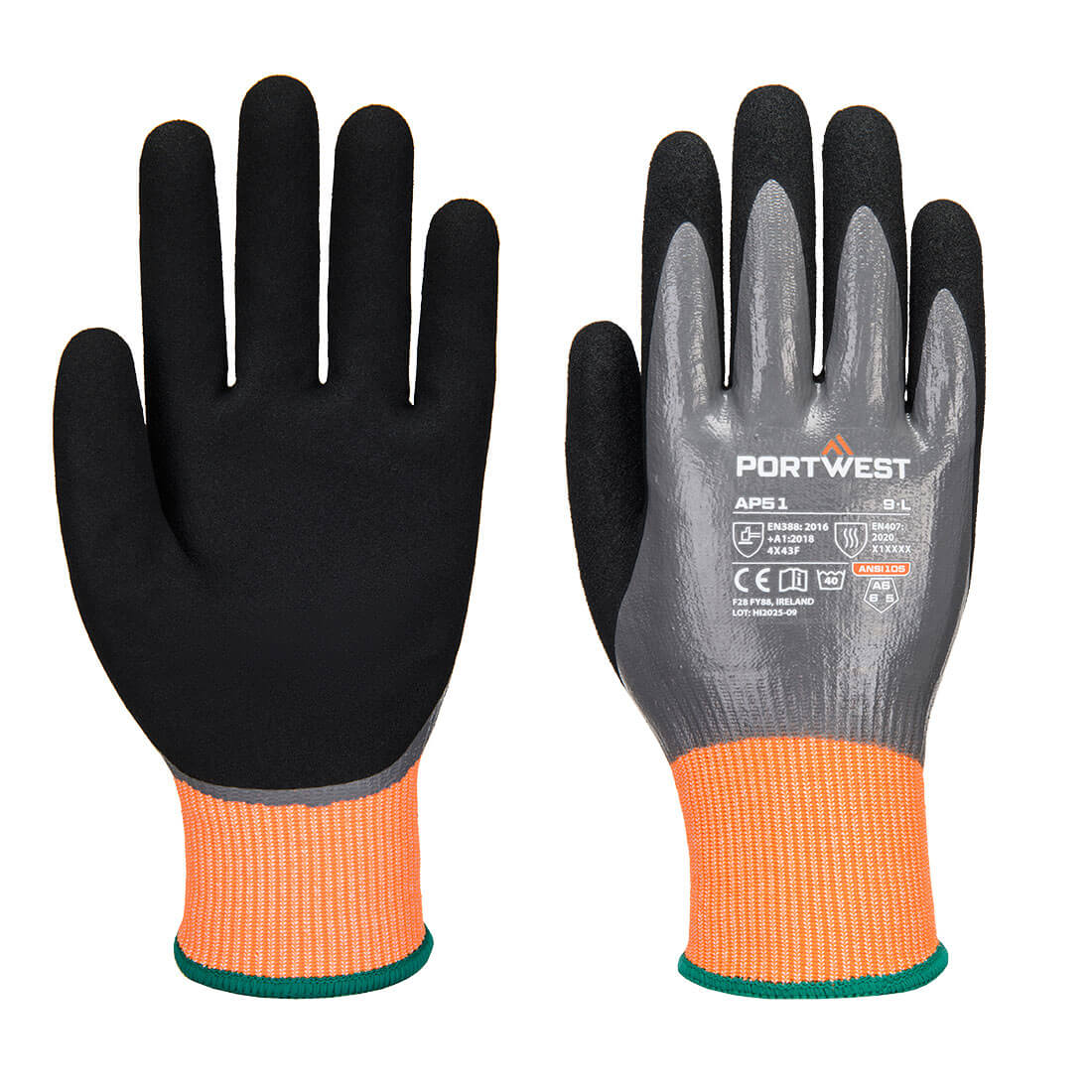 Portwest Cut F15 Nitrile Aqua Glove in Grey/Black, main product image