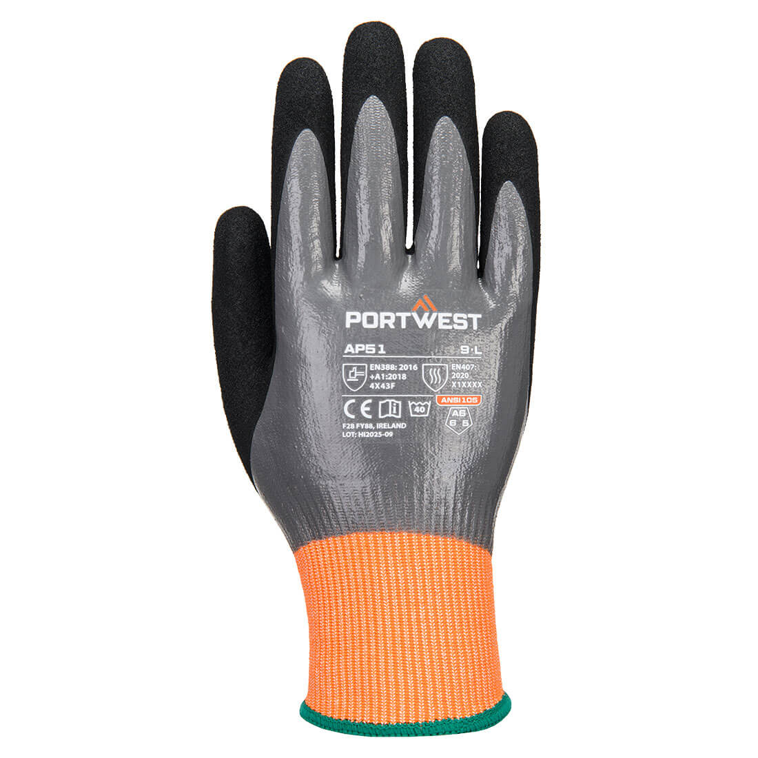 Portwest AP51 Cut F15 Nitrile Aqua Glove in Grey/Black, back view