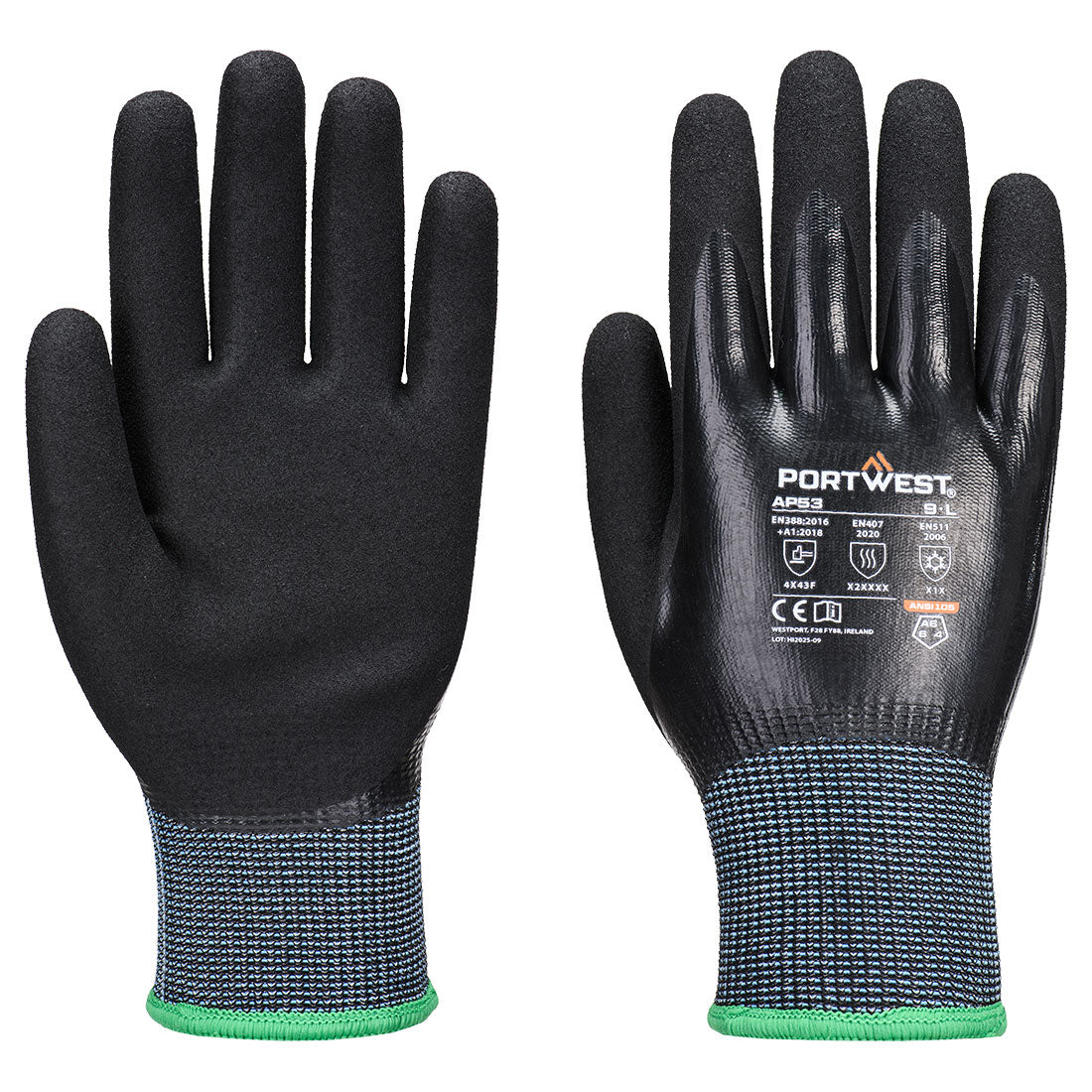 Portwest Cold F15 Nitrile Aqua Cut Glove in Black, main product image