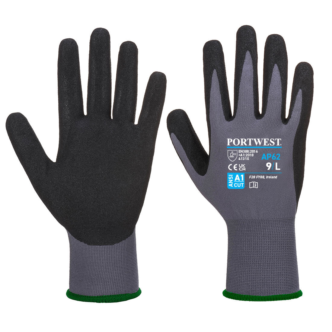 Portwest Grip 15 Nitrile Sandy Aqua Glove in Grey/Black, main product image