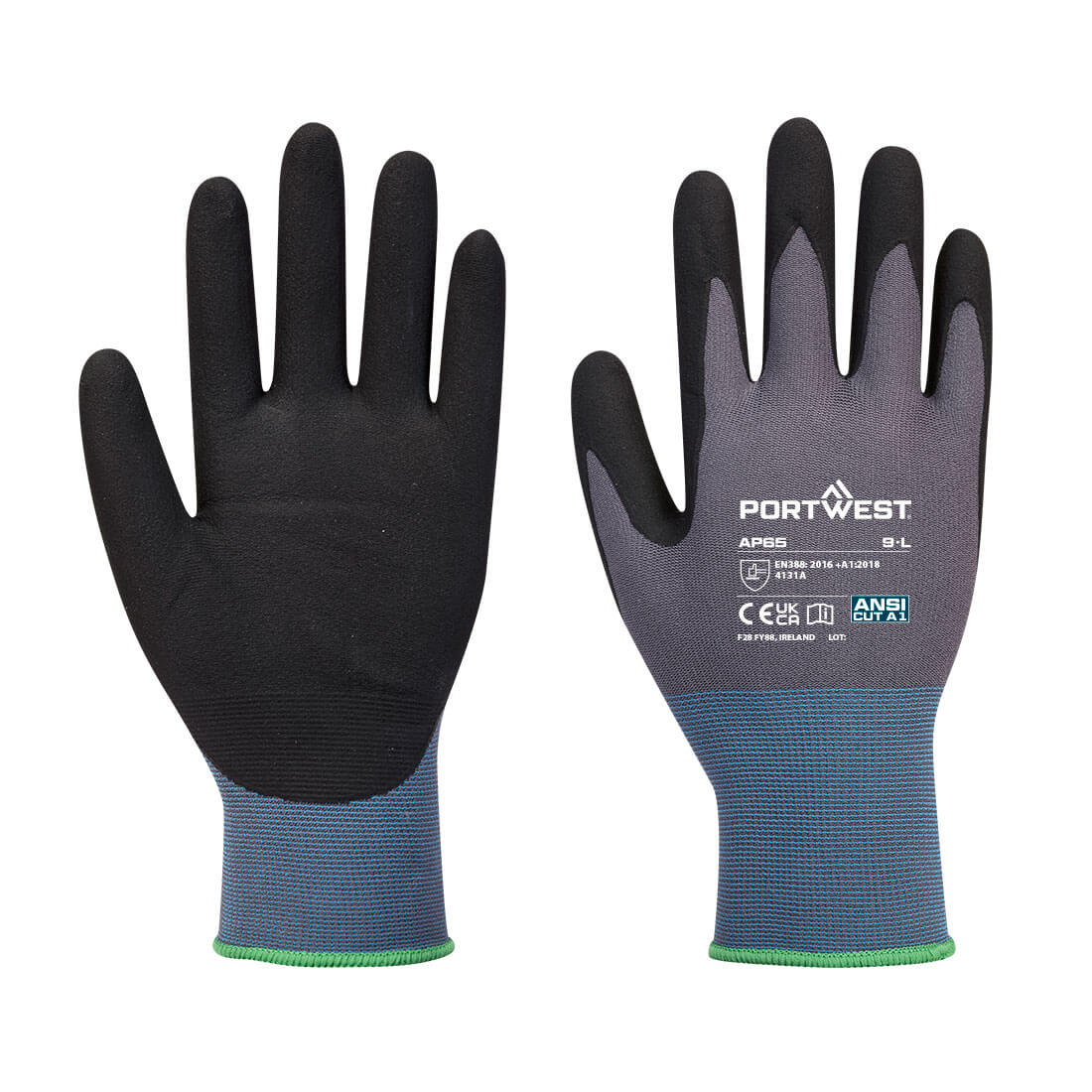 Portwest Grip 15 Nitrile Foam Texpel Glove in Black/Grey, main product image