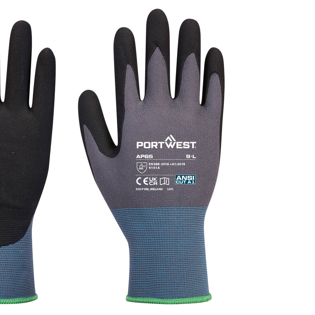 Portwest AP65 Grip 15 Nitrile Foam Texpel Glove in Black/Grey, back view