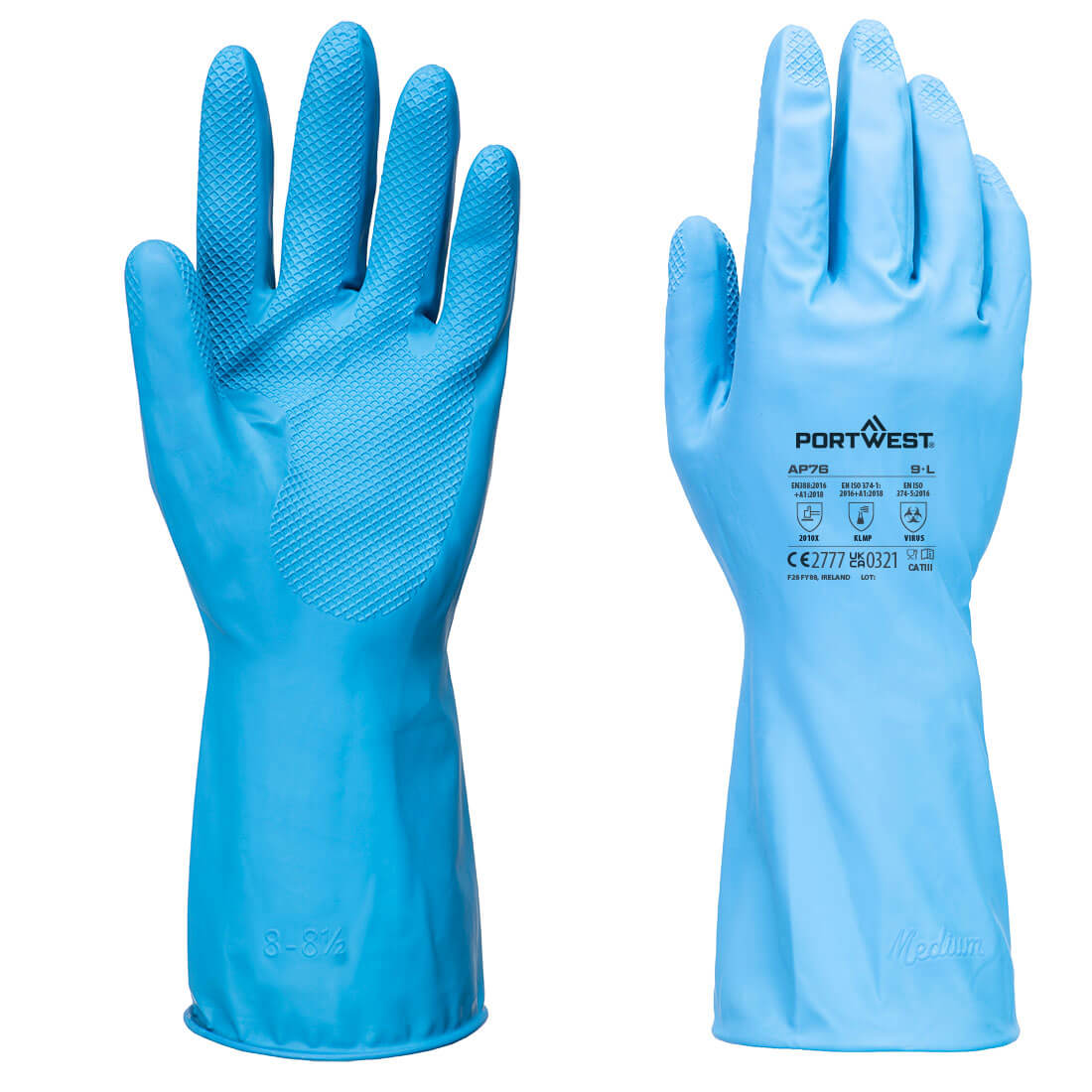 Portwest FD Chemical B Latex Light Gauntlet in Blue, main product image