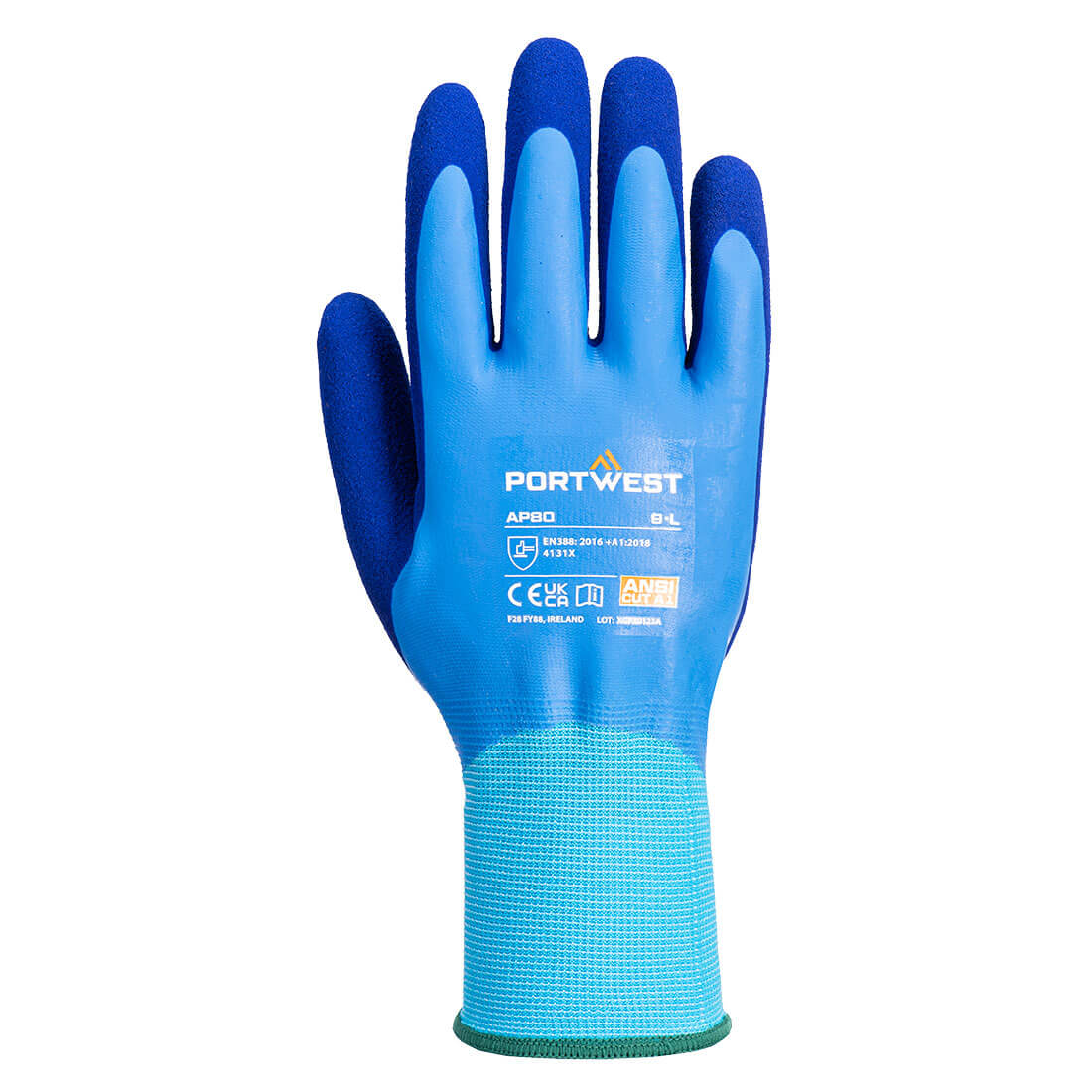 Portwest Grip 13 Latex Foam Aqua Glove in Blue, main product image