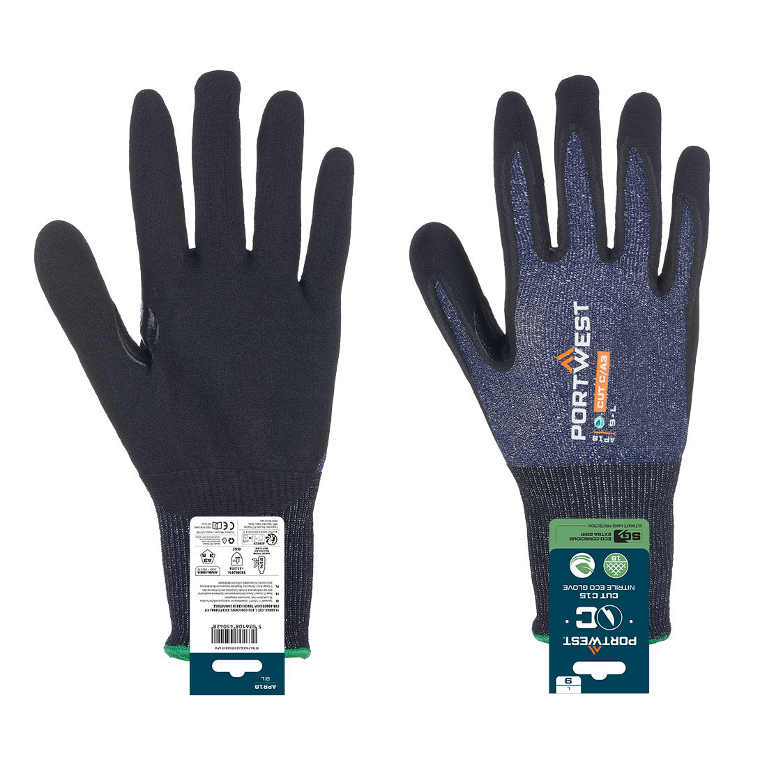 Portwest SG Cut C15 Nitrile Glove in Blue/Black, main product image
