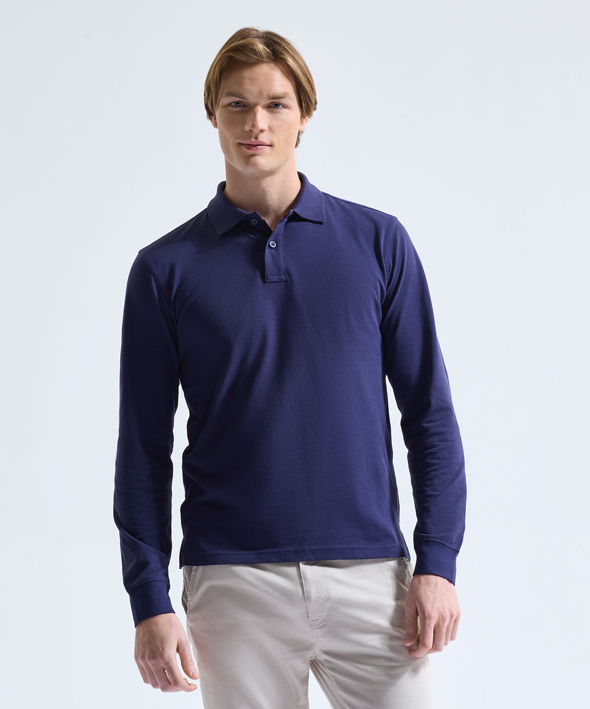 Asquith & Fox Men's classic fit long sleeved polo, lifestyle photo