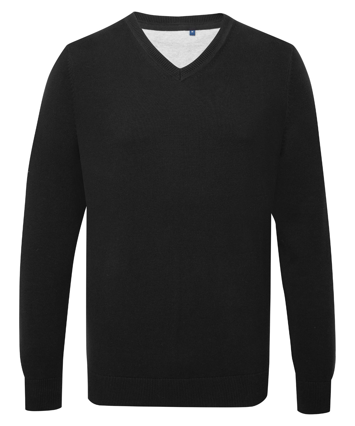 Asquith & Fox Men's cotton blend v-neck sweater in Black, front view