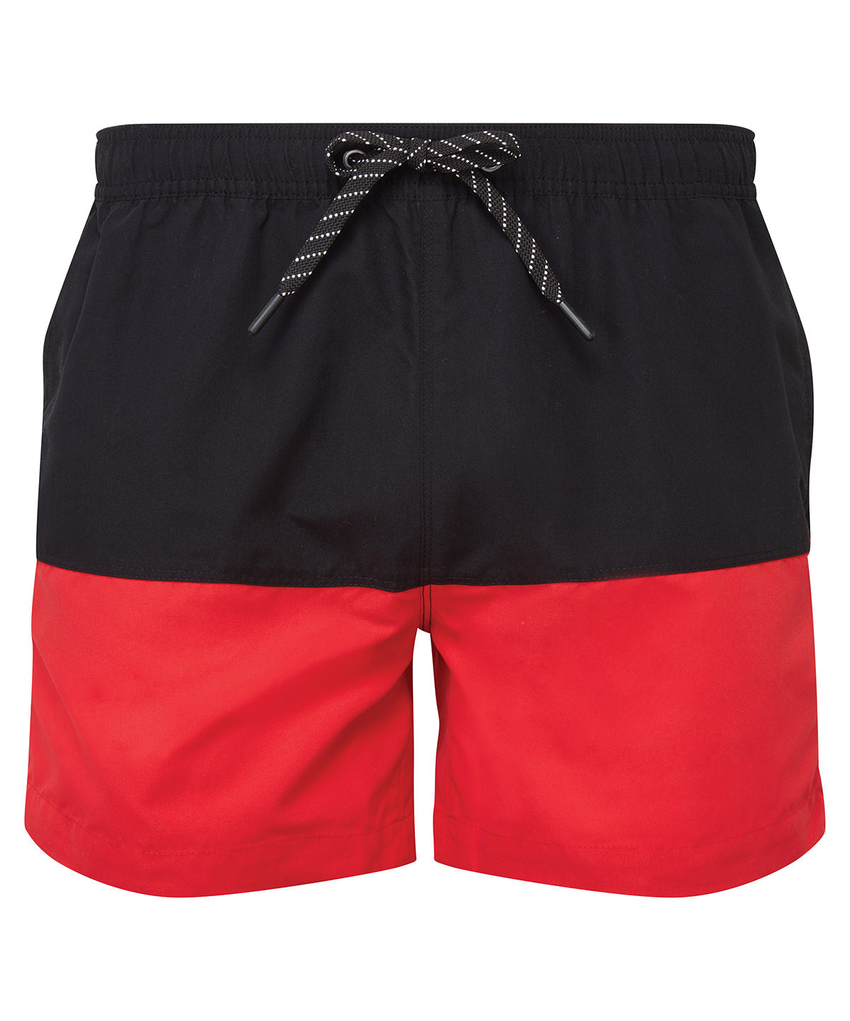 Asquith & Fox Block colour swim shorts in Black/Red, front view