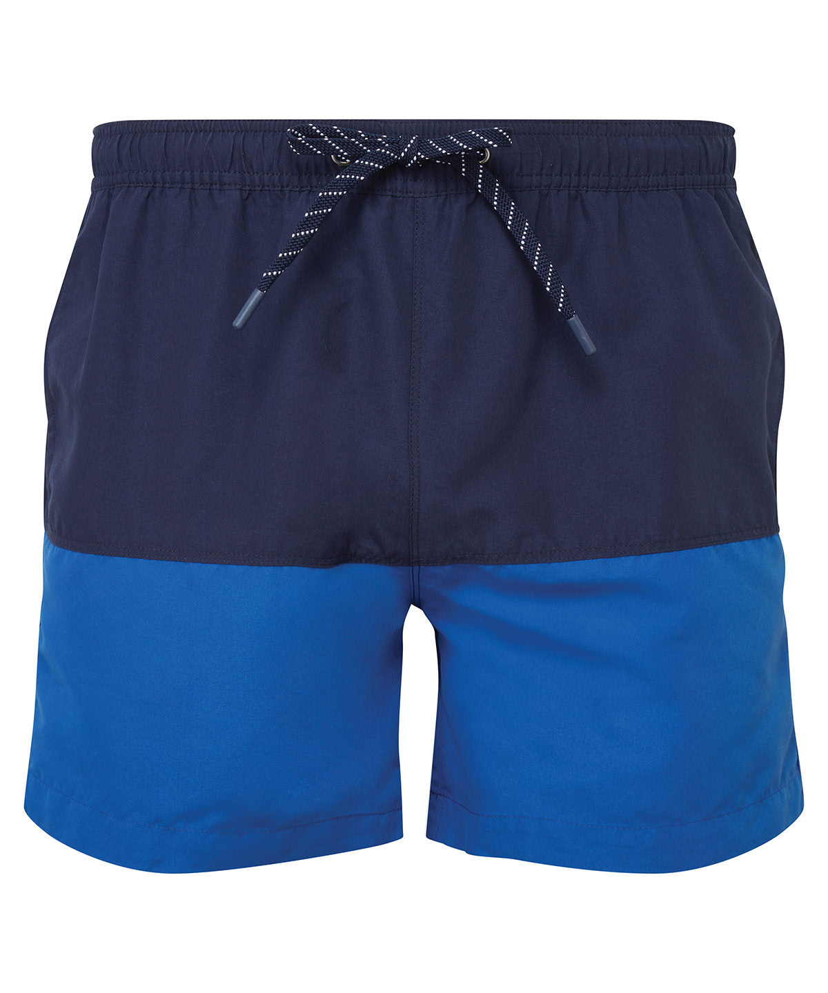 Asquith & Fox Block colour swim shorts in Navy/Royal, front view