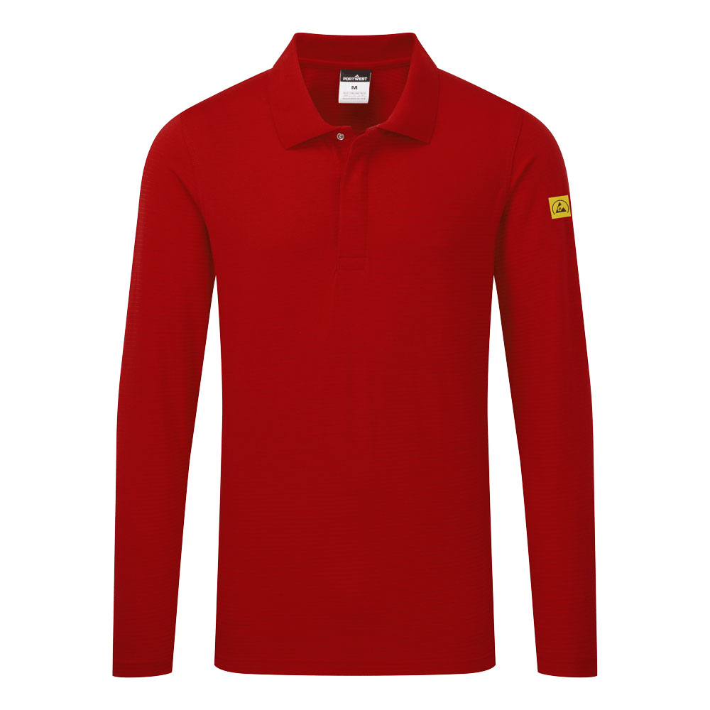Portwest Anti-Static ESD Polo Shirt L/S in Deep Red, image 2