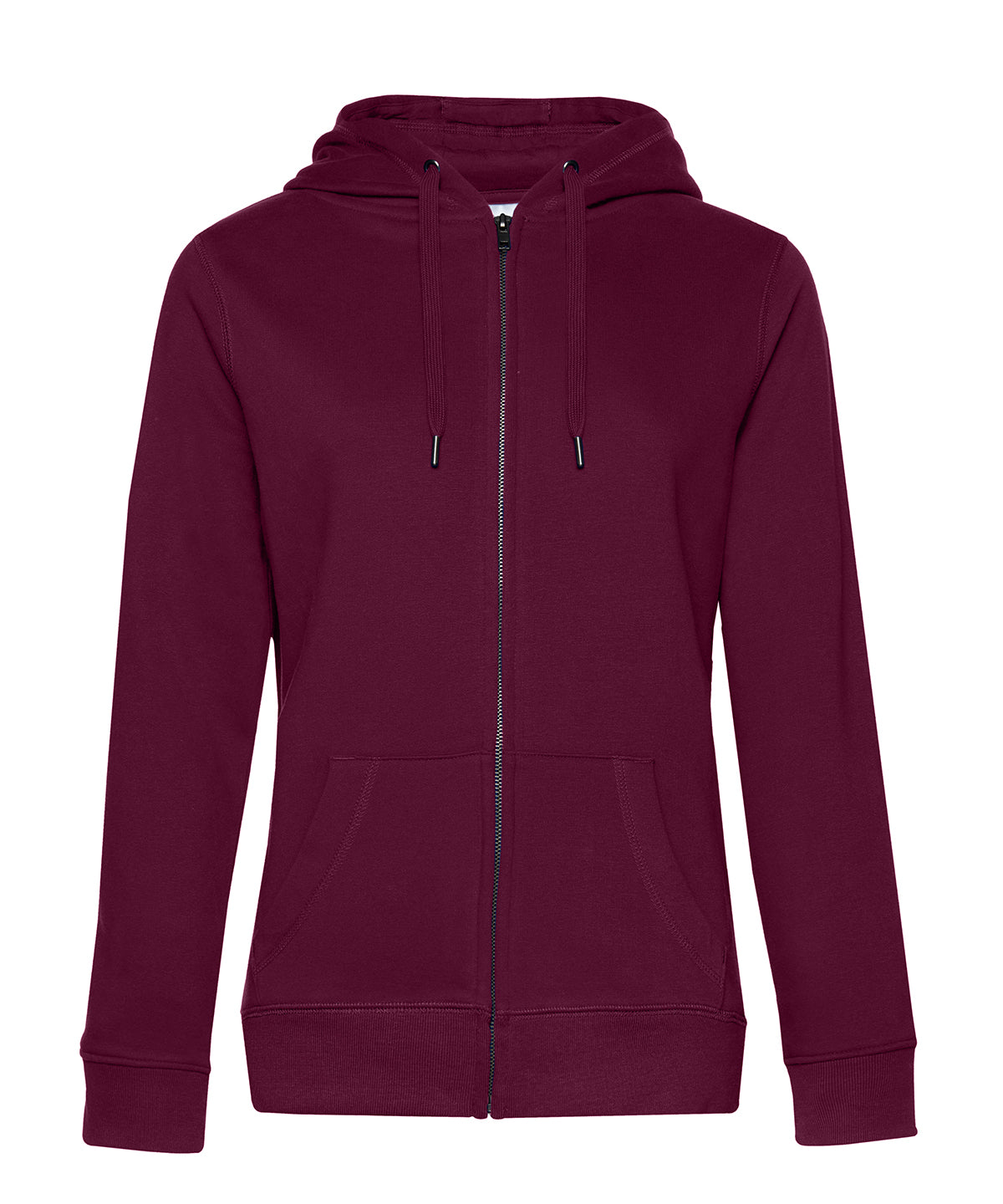 B&C Collection B&C Queen zipped hooded in Dark Cherry, front view