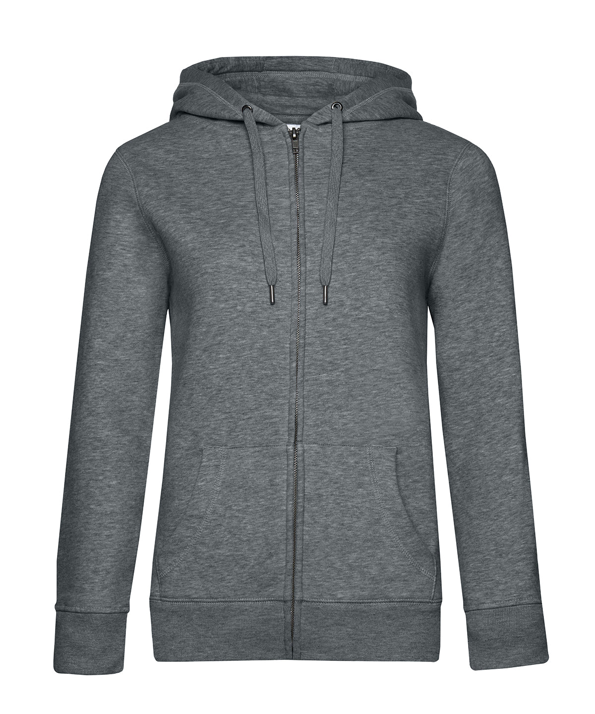 B&C Collection B&C Queen zipped hooded in Heather Mid Grey, front view