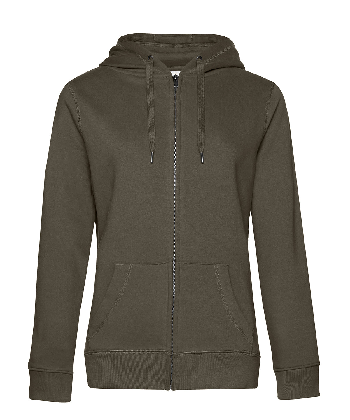 B&C Collection B&C Queen zipped hooded in Khaki, front view