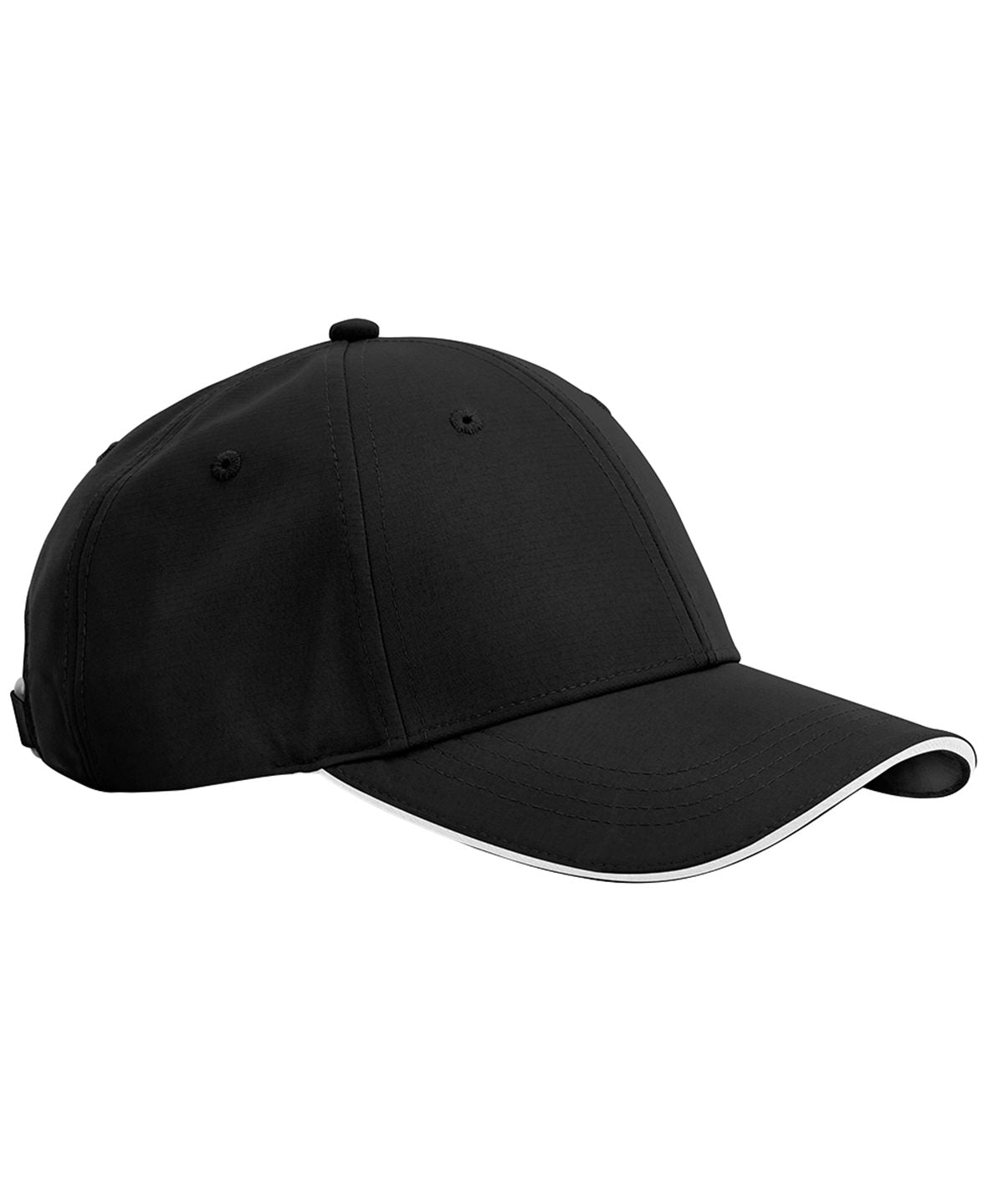 Beechfield Team sports-tech cap in Black/White, front view