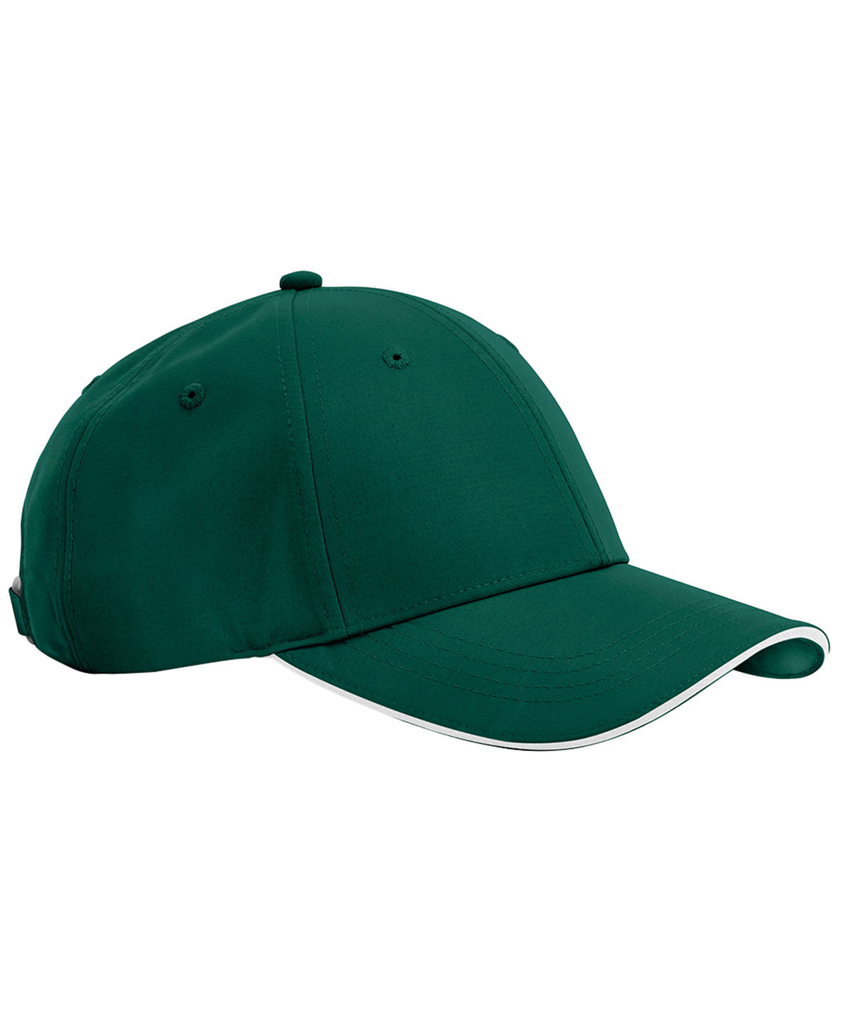 Beechfield Team sports-tech cap in Bottle Green/White, front view