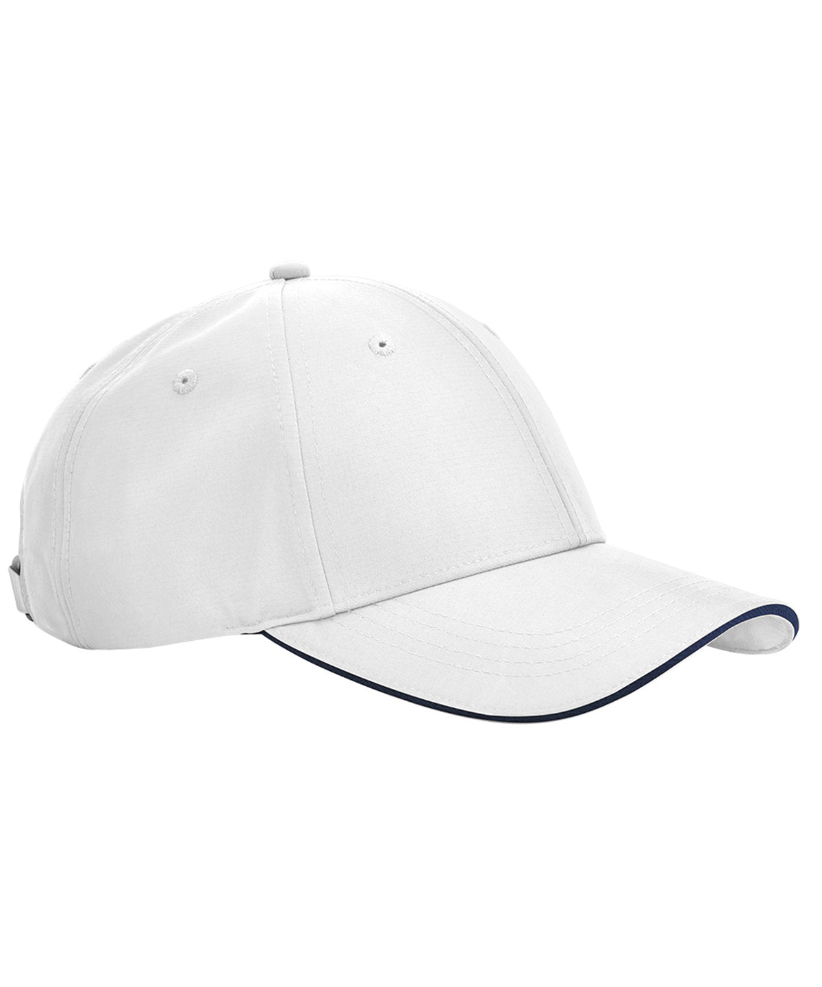 Beechfield Team sports-tech cap in White/French Navy, front view
