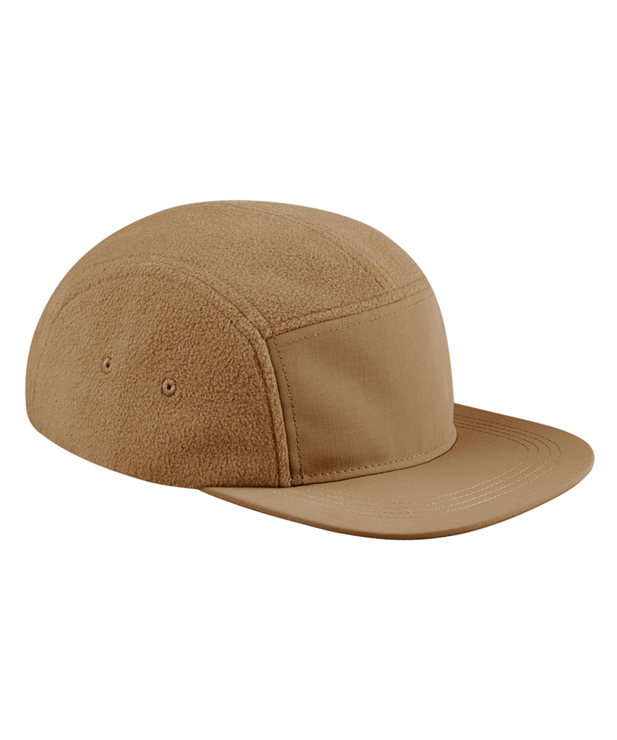 Beechfield Recycled fleece outdoor camper cap in Biscuit, front view