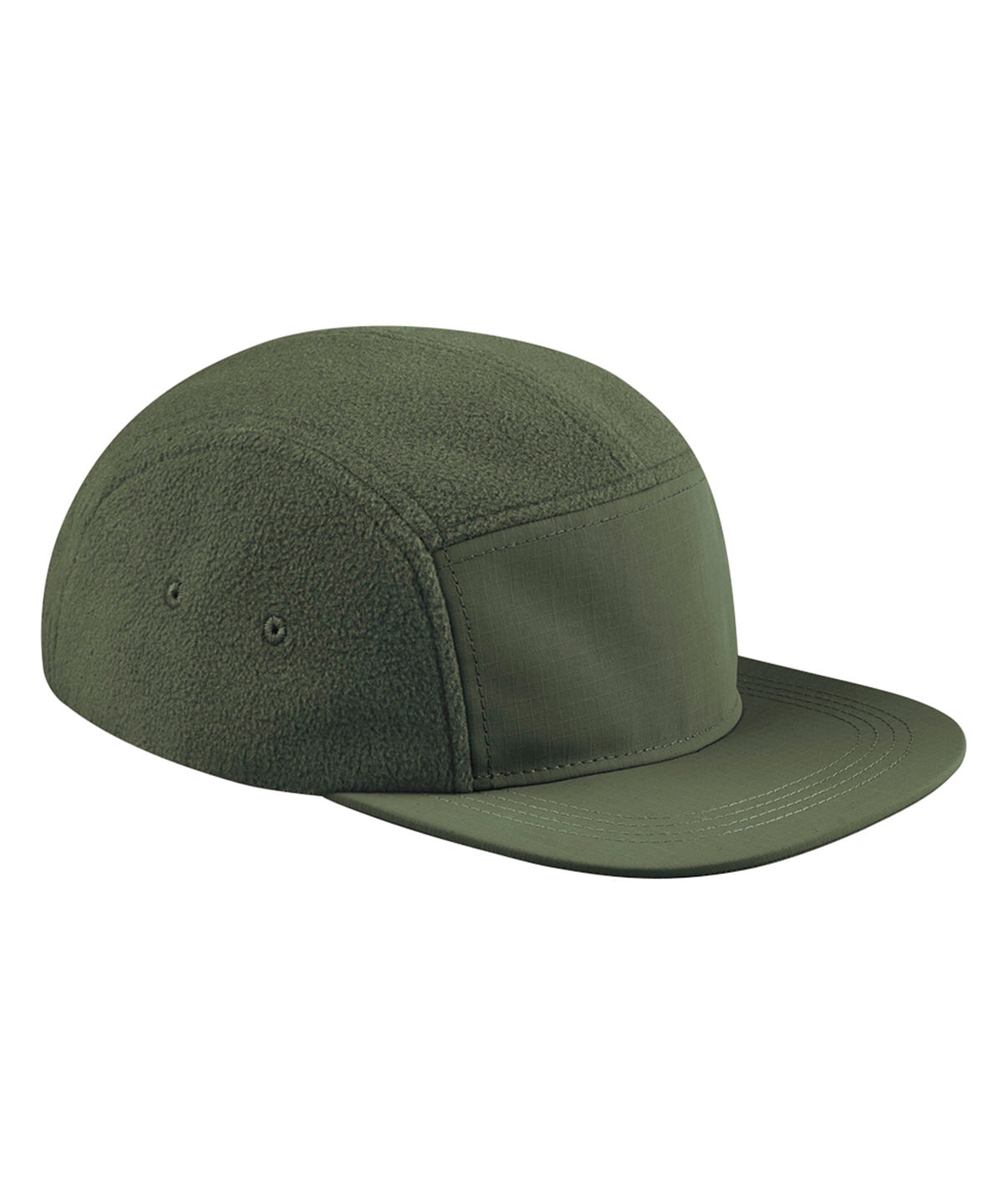 Beechfield Recycled fleece outdoor camper cap in Olive Green, front view