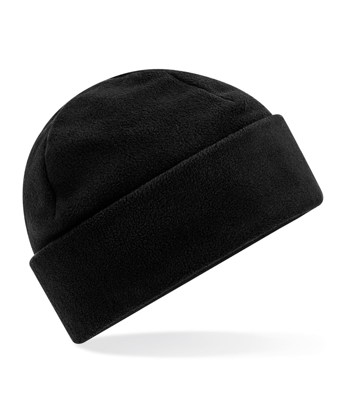 Beechfield Recycled fleece cuffed beanie in Black, front view